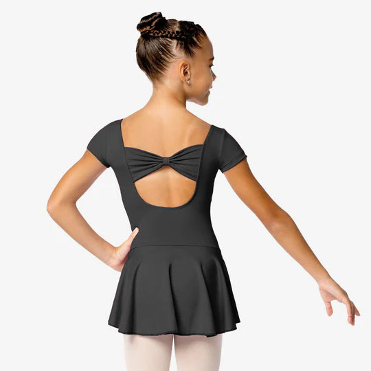 Bow Back Cap Sleeve Leo w/Skirt-Black