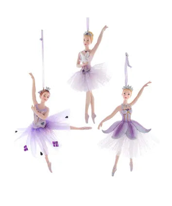 Purple & Silver Ballerina Ornaments, 3 Assorted