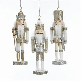 6" Champagne, Silver, and White Nutcracker Ornaments