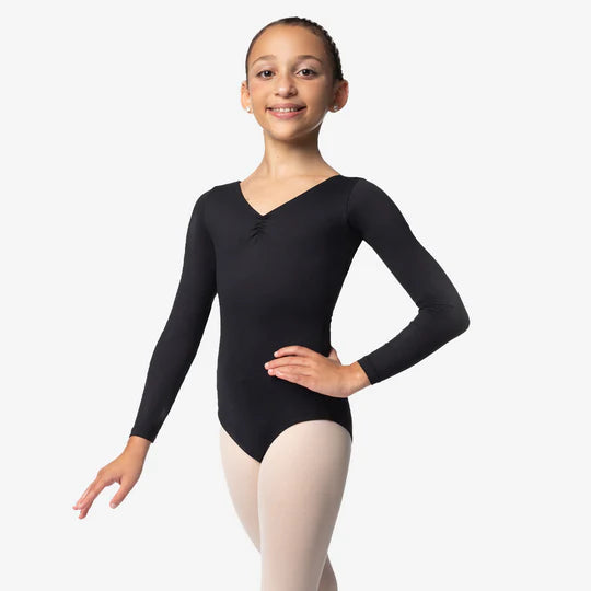 Child Long Sleeve Leotard with Pinched Front and Back