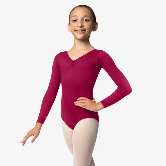 Child Long Sleeve Leotard with Pinched Front and Back