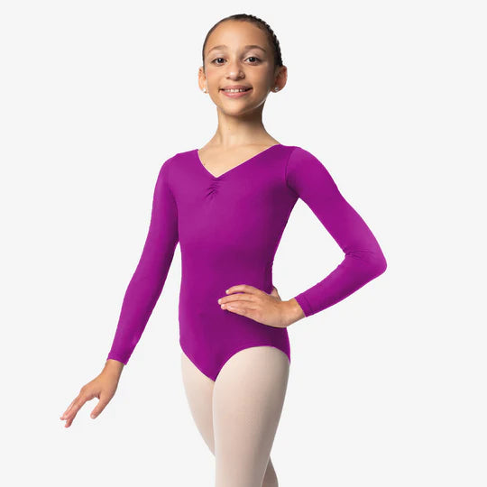 Child Long Sleeve Leotard with Pinched Front and Back