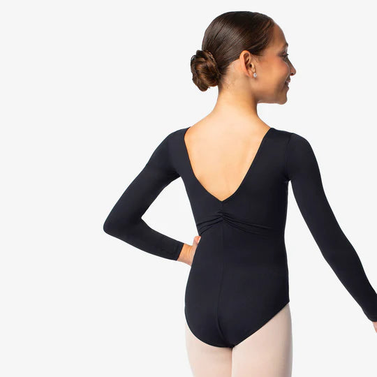 Child Long Sleeve Leotard with Pinched Front and Back