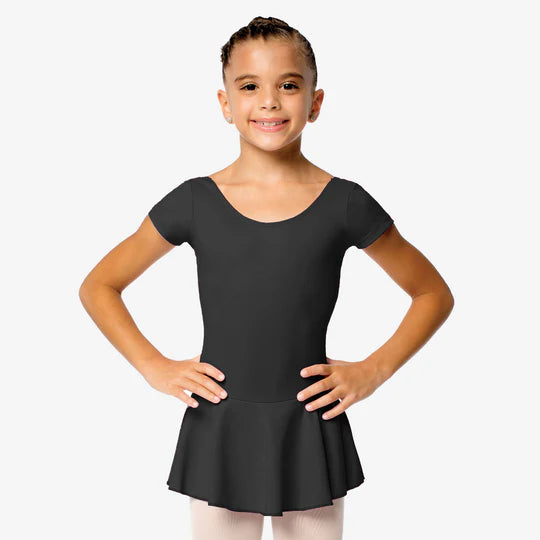 Bow Back Cap Sleeve Leo w/Skirt-Black