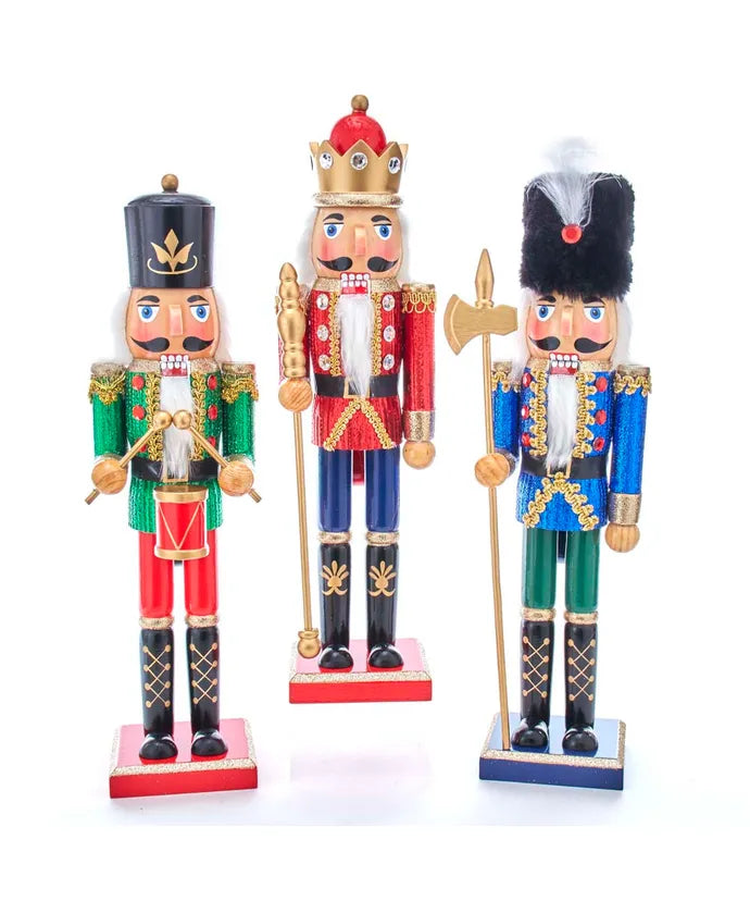 15" Red, Blue and Green King and Soldier Nutcrackers